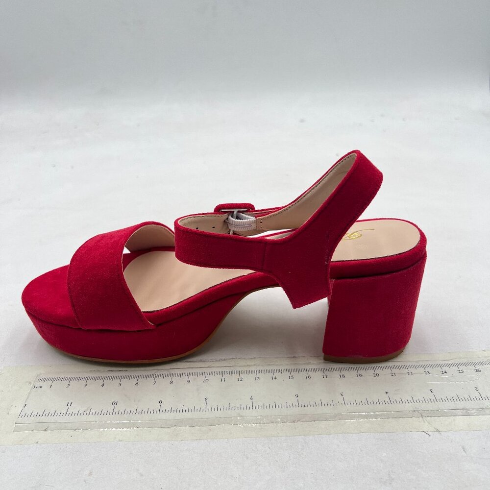 Red Suede Block Heel Slingback Sandals
